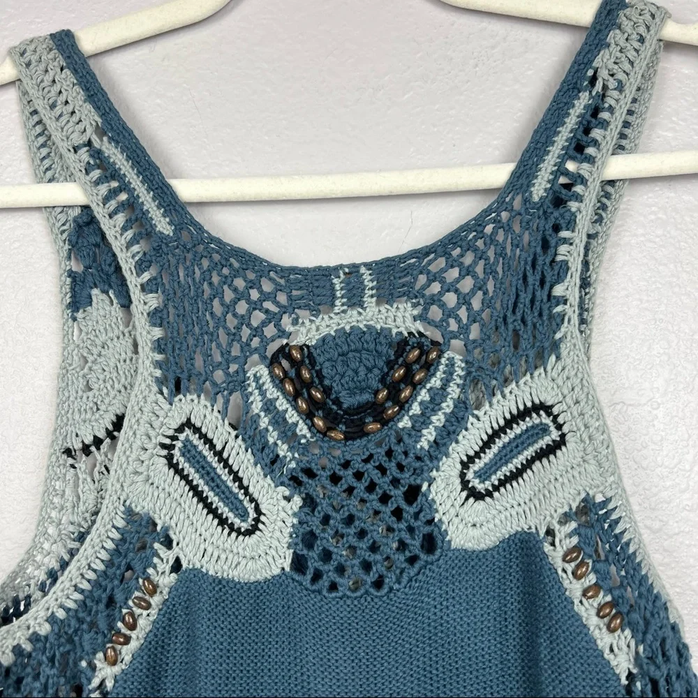 Free People Blue and Black Crochet Knit Tank Dress